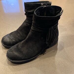Born Black Cross Distressed Suede Bootie